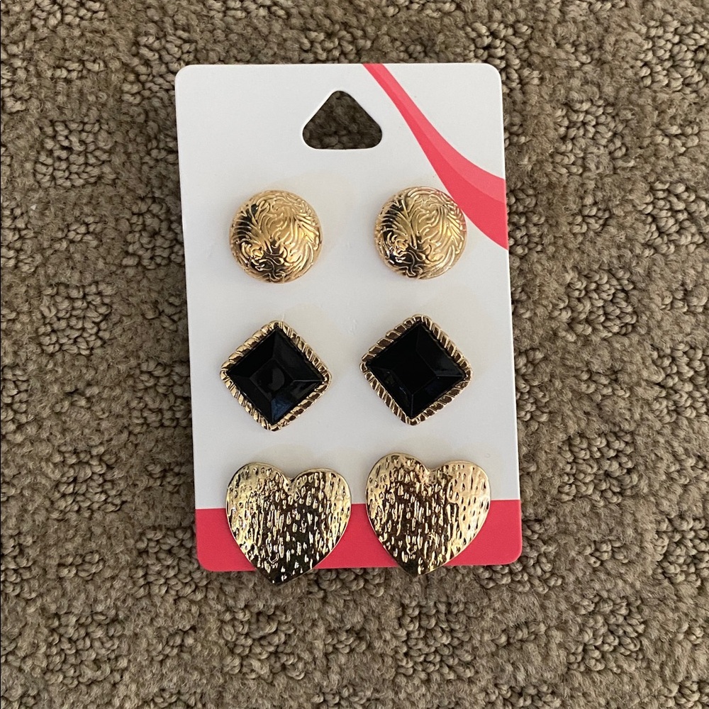 Gold and Black Earring Set